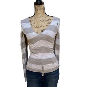 Abercrombie gray/ white striped long sleeve hoodie sweater